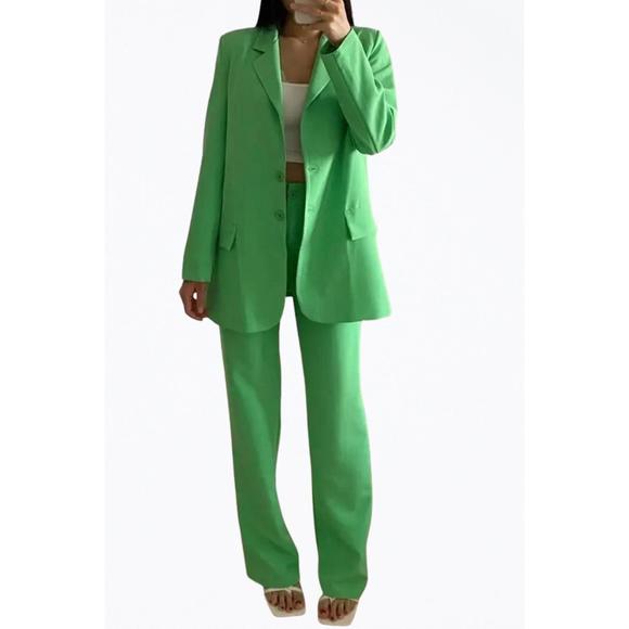 NEW GOLDIE LONDON oversized single-breasted twill crepe blazer in lime green - Picture 2 of 2